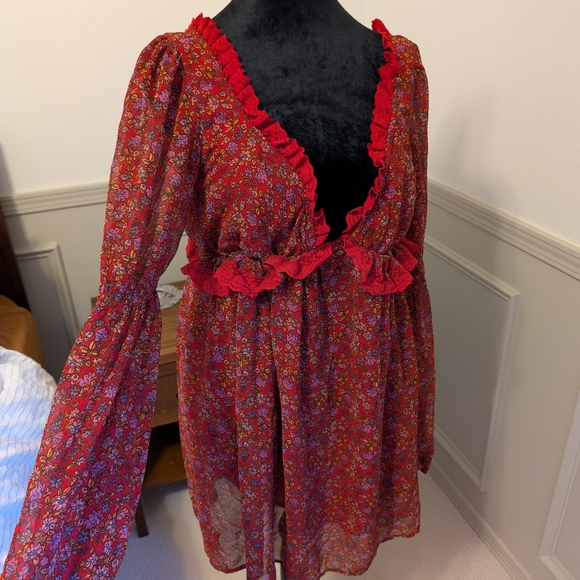 Floral Red Ruffle Dress - Picture 1 of 5